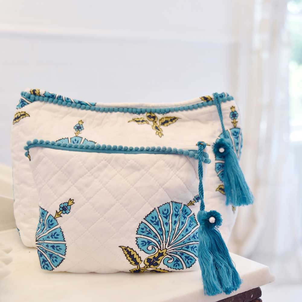 Aqua Shell Print Lined Wash Bag