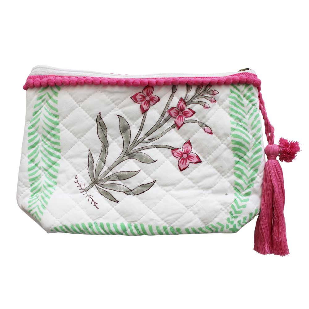 Floral Pink Palms Print Make Up Bag