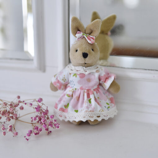 Mini Soft Rabbit With Pink Floral Dress