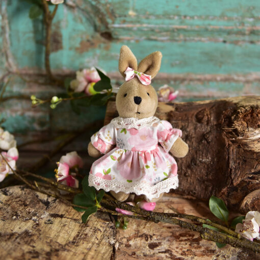 Mini Soft Rabbit With Pink Floral Dress