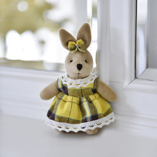 Mini Soft Rabbit With Yellow Tartan Dress