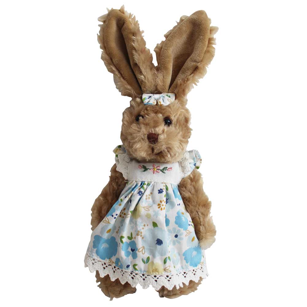 Small Rabbit Teddy With Blue Floral Dress