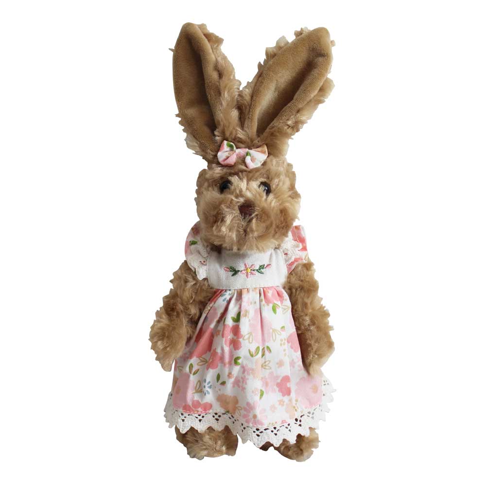Small Rabbit Teddy With Pink Floral Dress