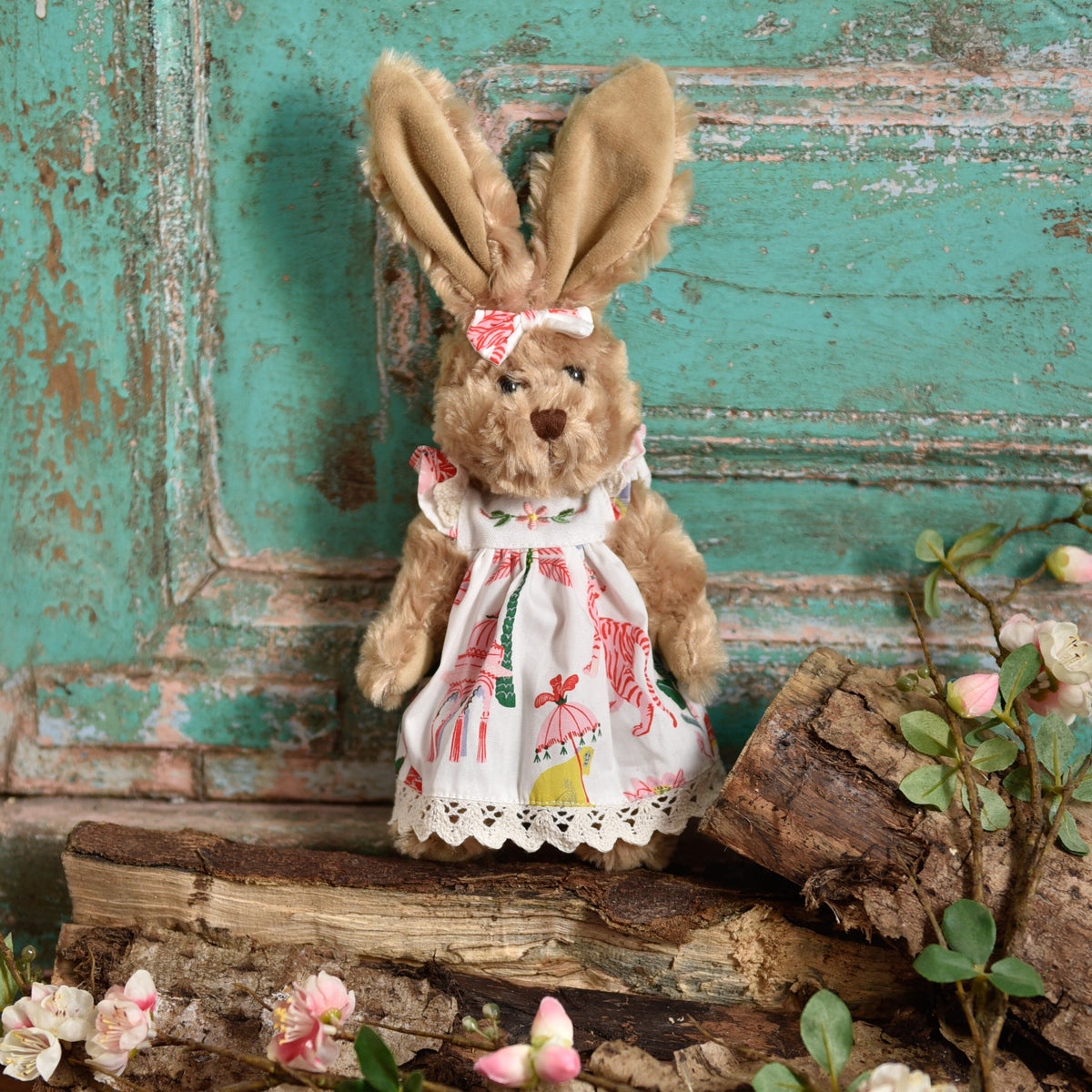 Small Rabbit Teddy With Sultan’s Garden Print Dress