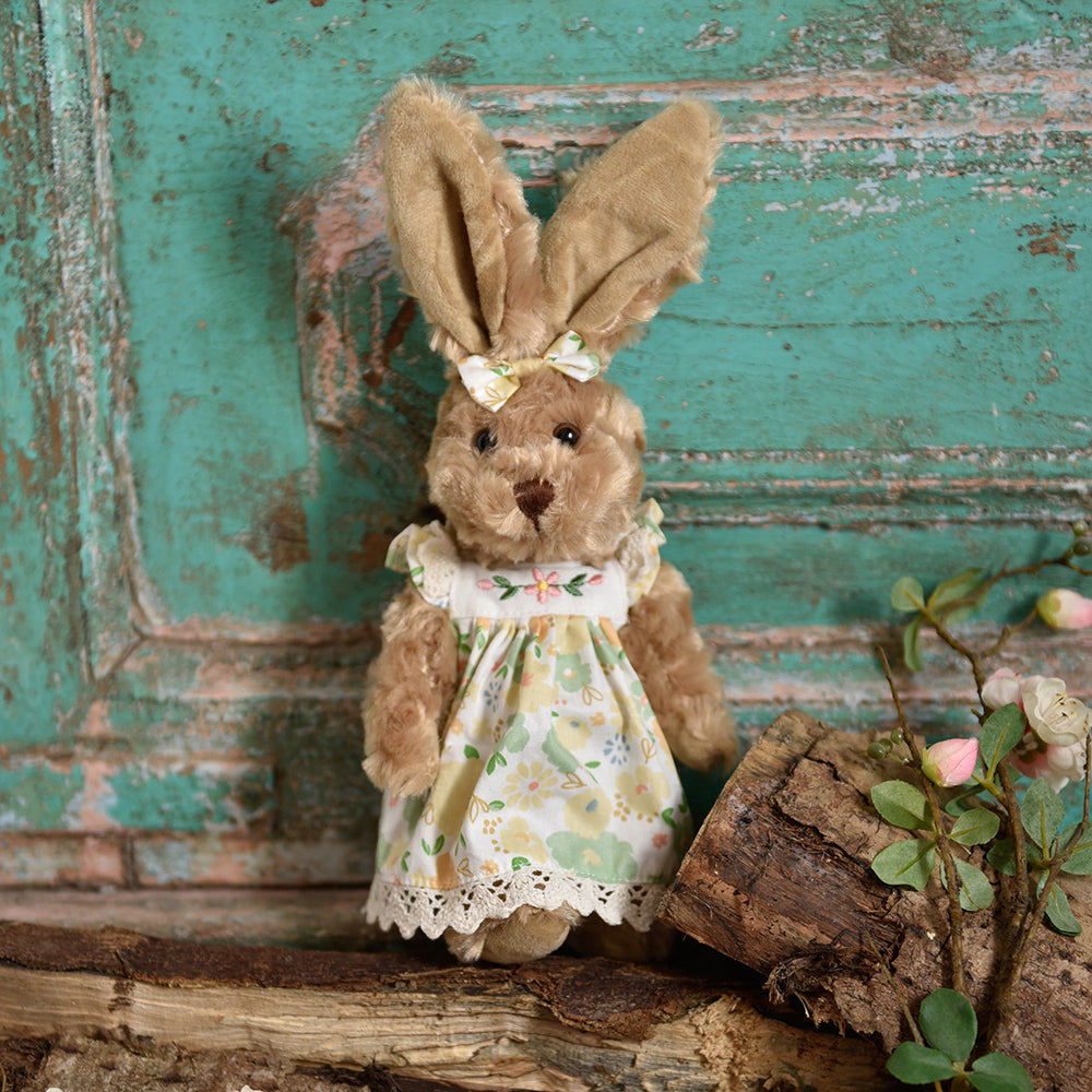 Small Rabbit Teddy With Yellow Floral Dress