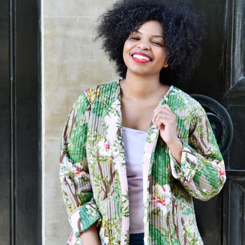 Grey Stargazer Lily/Pink Stargazer Lily Quilted Reversible Jacket