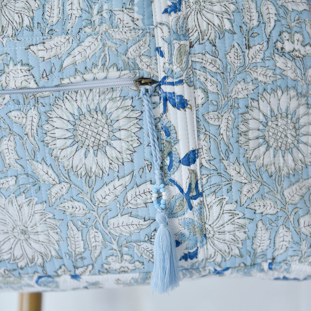 Cornflower Blue Quilted Tote Bag With Zip