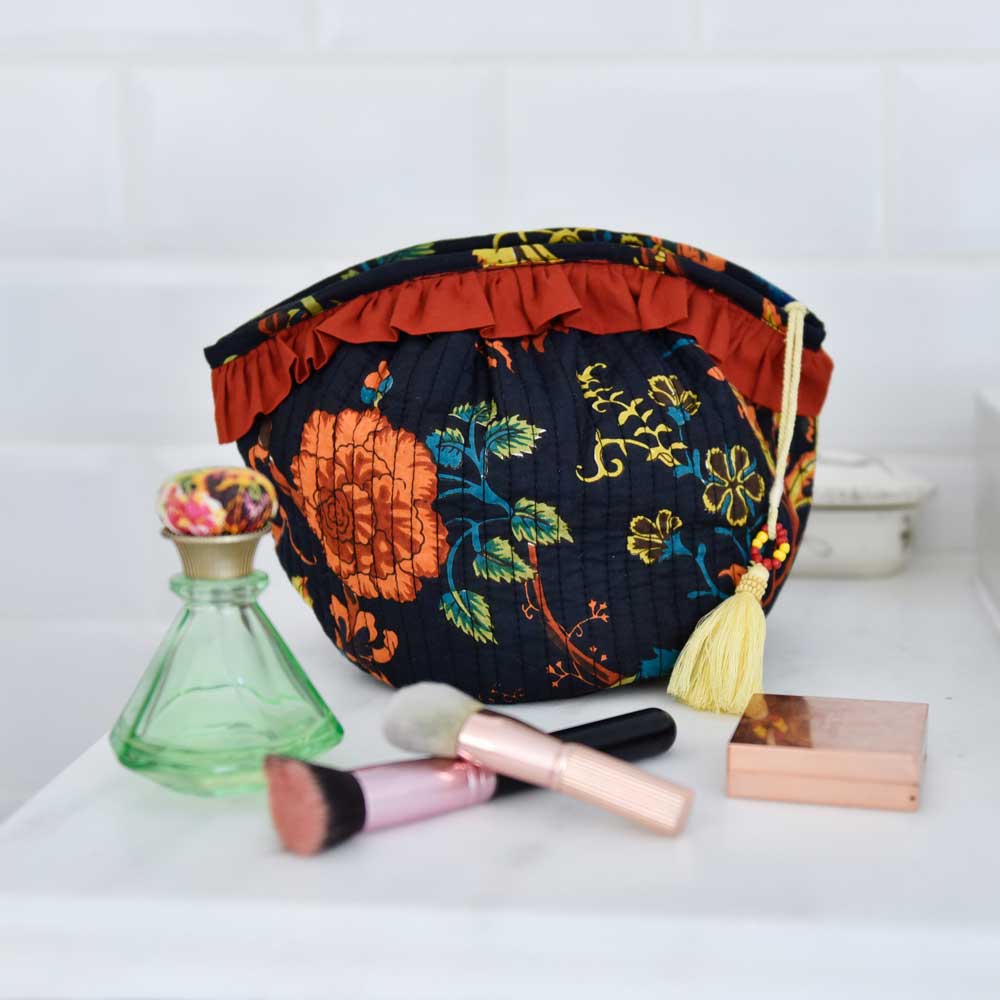 Burnt Orange Print Balloon Shaped Wash Bag