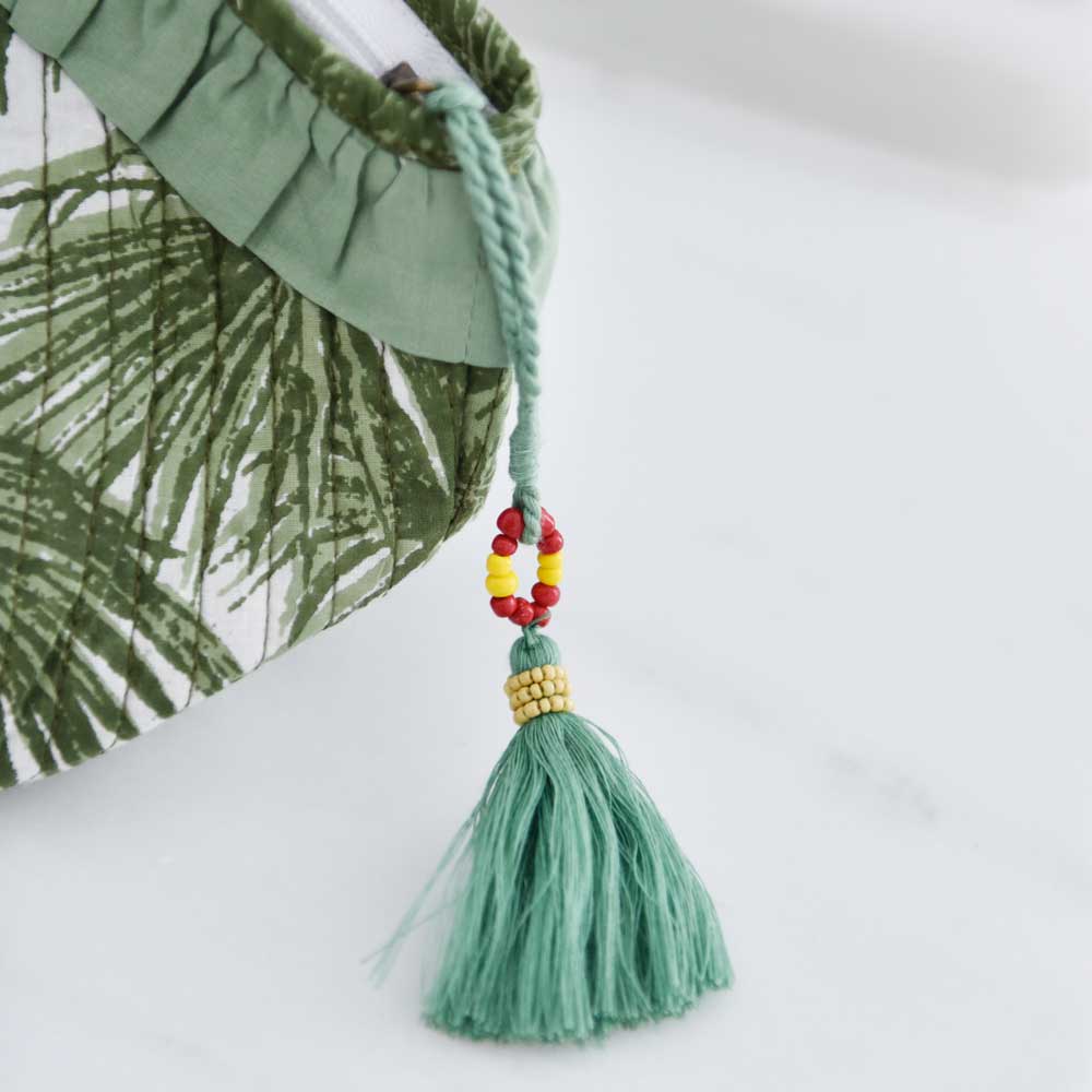 Tropical Green Fern Print Balloon Shaped Wash Bag