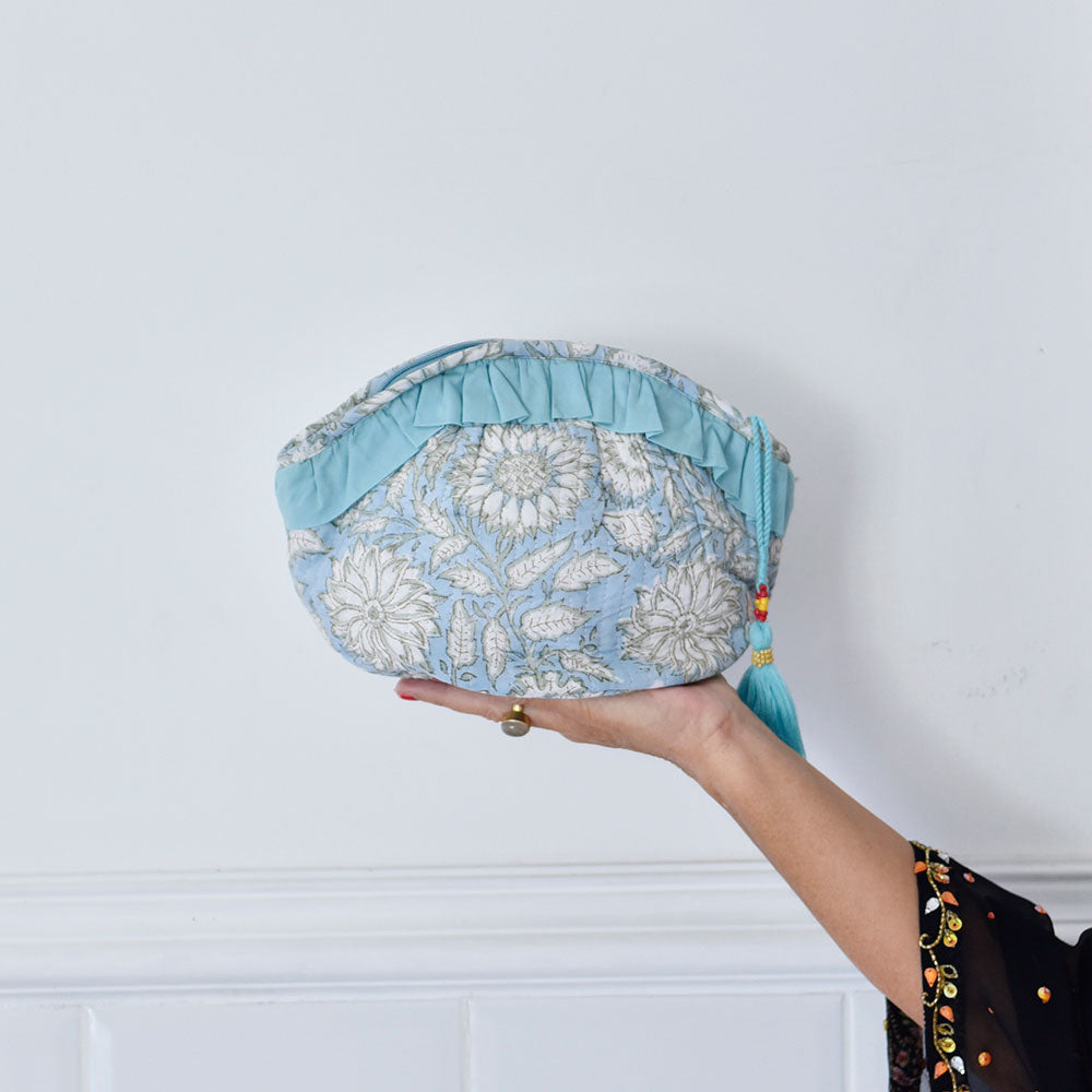 Cornflower Blue Floral Print Balloon Shaped Wash Bag