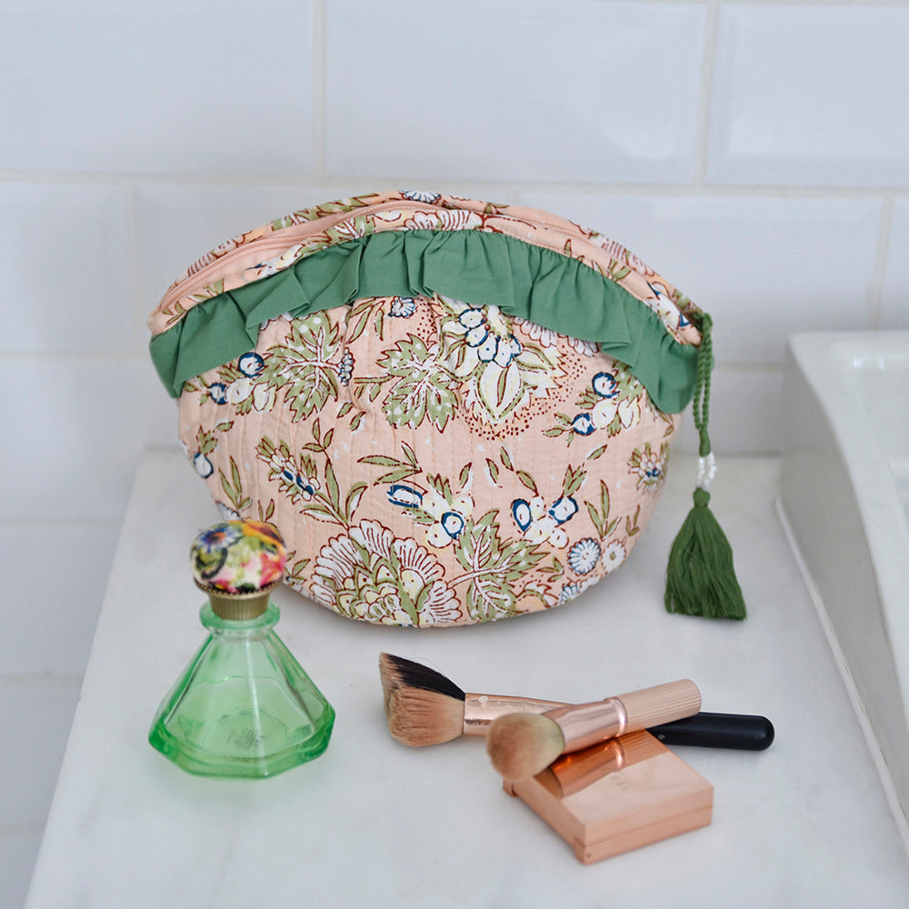 Peach And Green Print Balloon Shaped Wash Bag