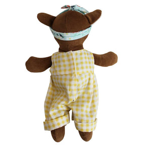 Mrs Deer With Yellow Gingham Dungarees Soft Toy