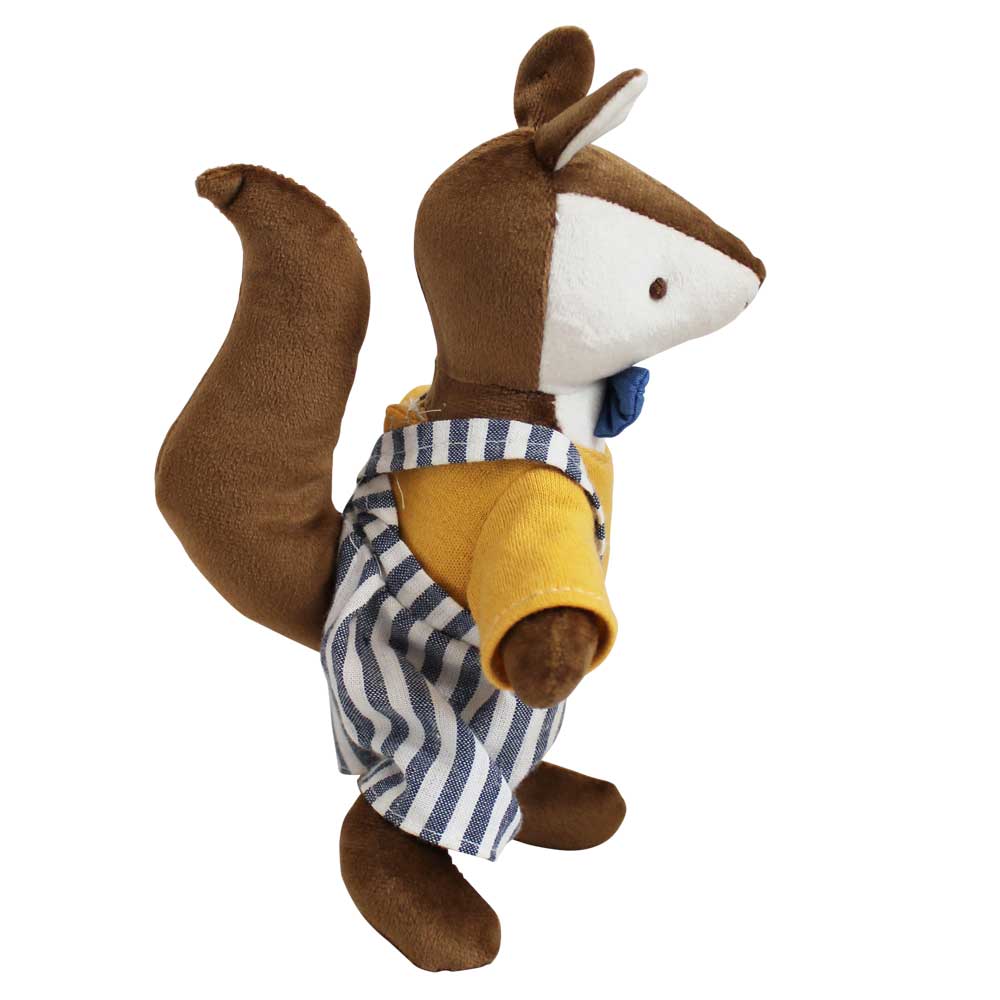 Mr Squirrel With Mustard Top & Stripy Dungarees Soft Toy