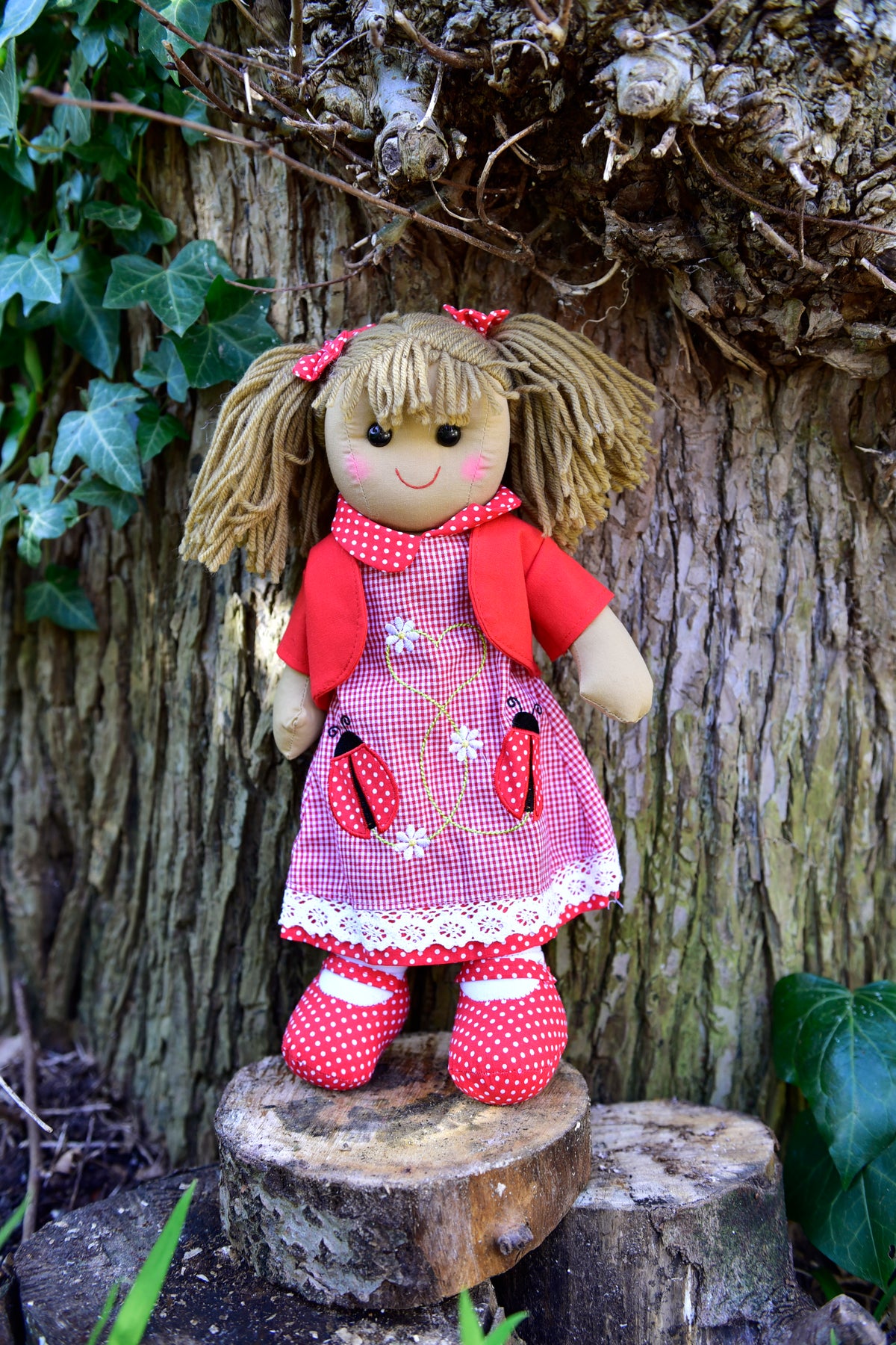 Rag Doll with Embroidered Ladybird Dress 40cm