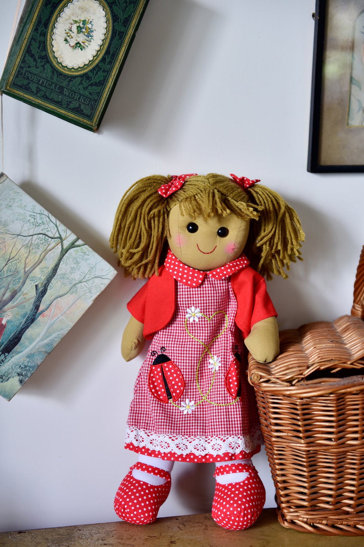 Rag Doll with Embroidered Ladybird Dress 40cm