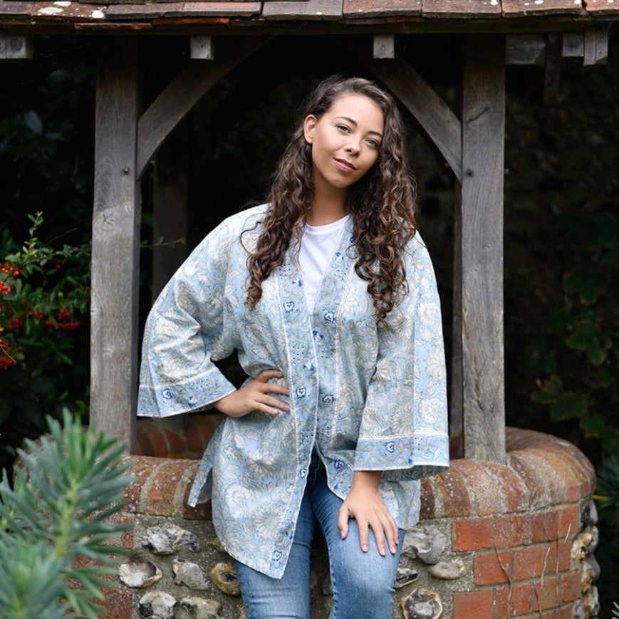 Cornflower Block Print Summer Jacket