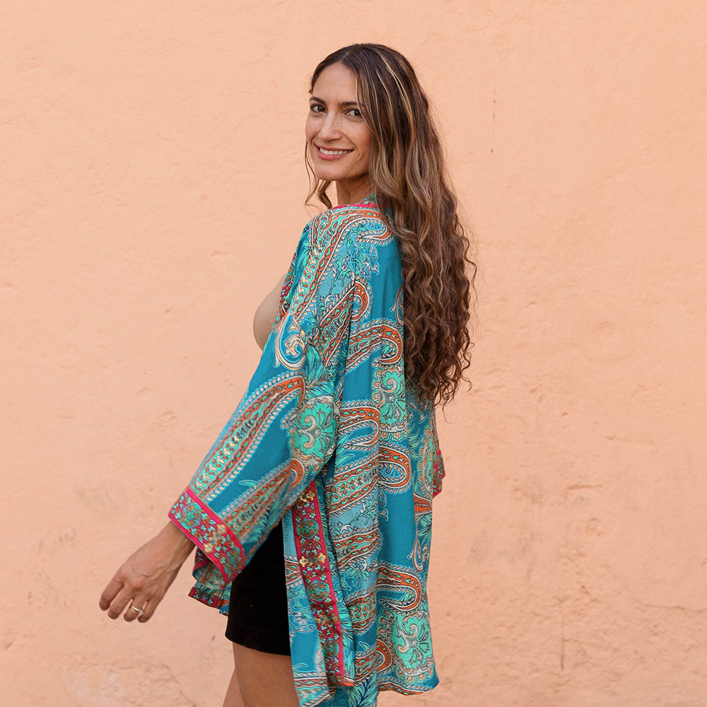 Turquoise, Orange & Pink Viscose Summer Jacket