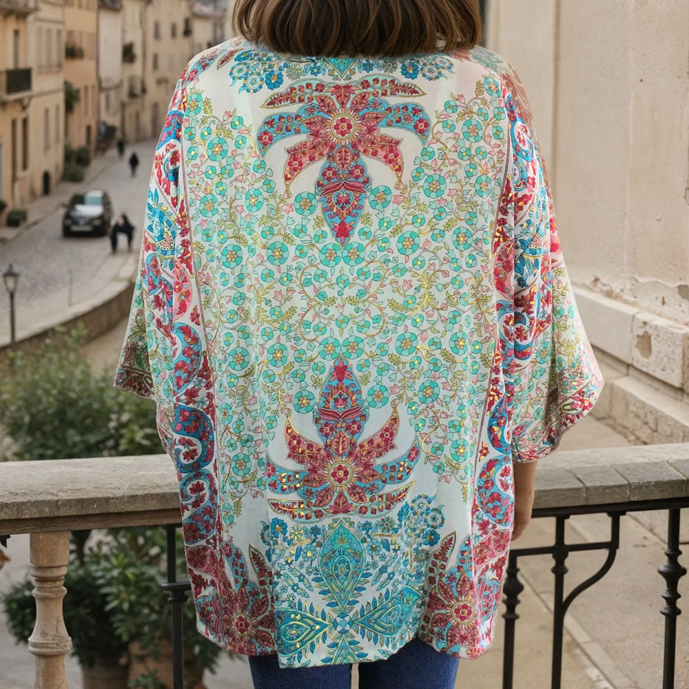Cream, Pink & Blue Paisley Print Viscose Summer Jacket