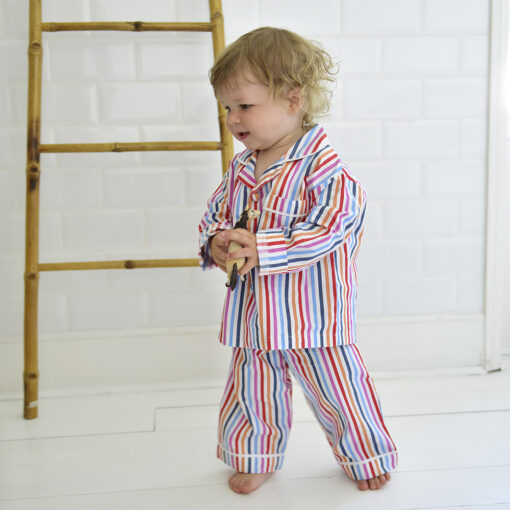 Frank, Multi Coloured Stripe Boys Traditional Cotton Pyjamas