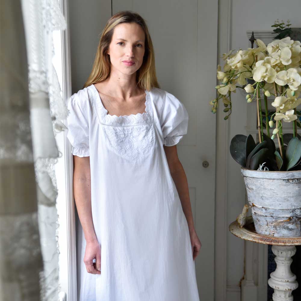 Audrey White Short Sleeve Embroidered Yolk Nightdress