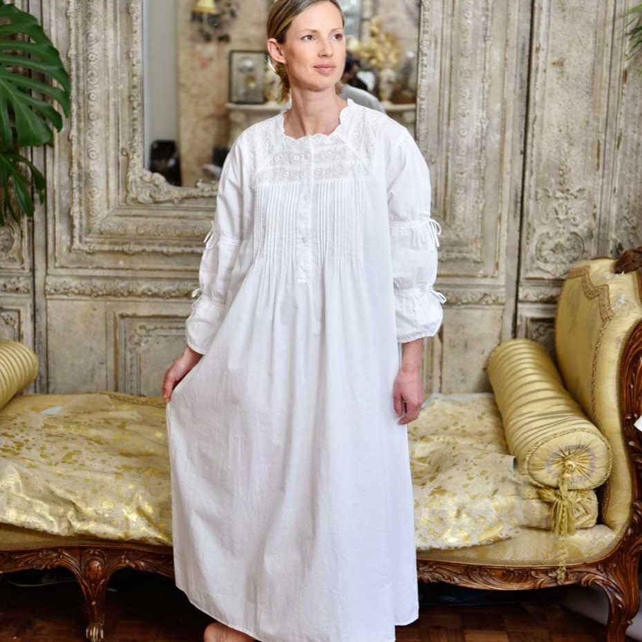 Victoria Long Sleeve Nightdress With Cotton Ties On The Sleeves