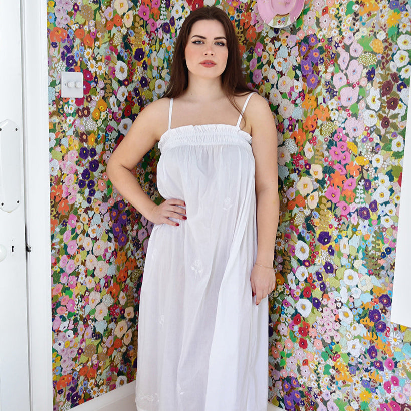 Francesca, Adjustable Spaghetti Strap Nightdress With Elasticated Neckline