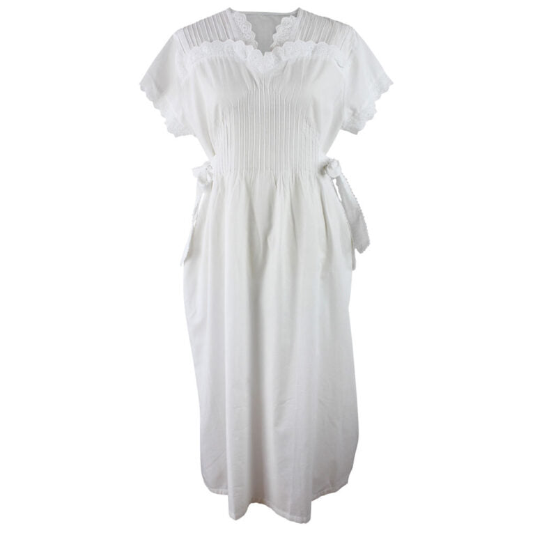 Ada, Short Sleeve Sweetheart Neck With Side Ties & Pin Tucking Cotton Nightdress