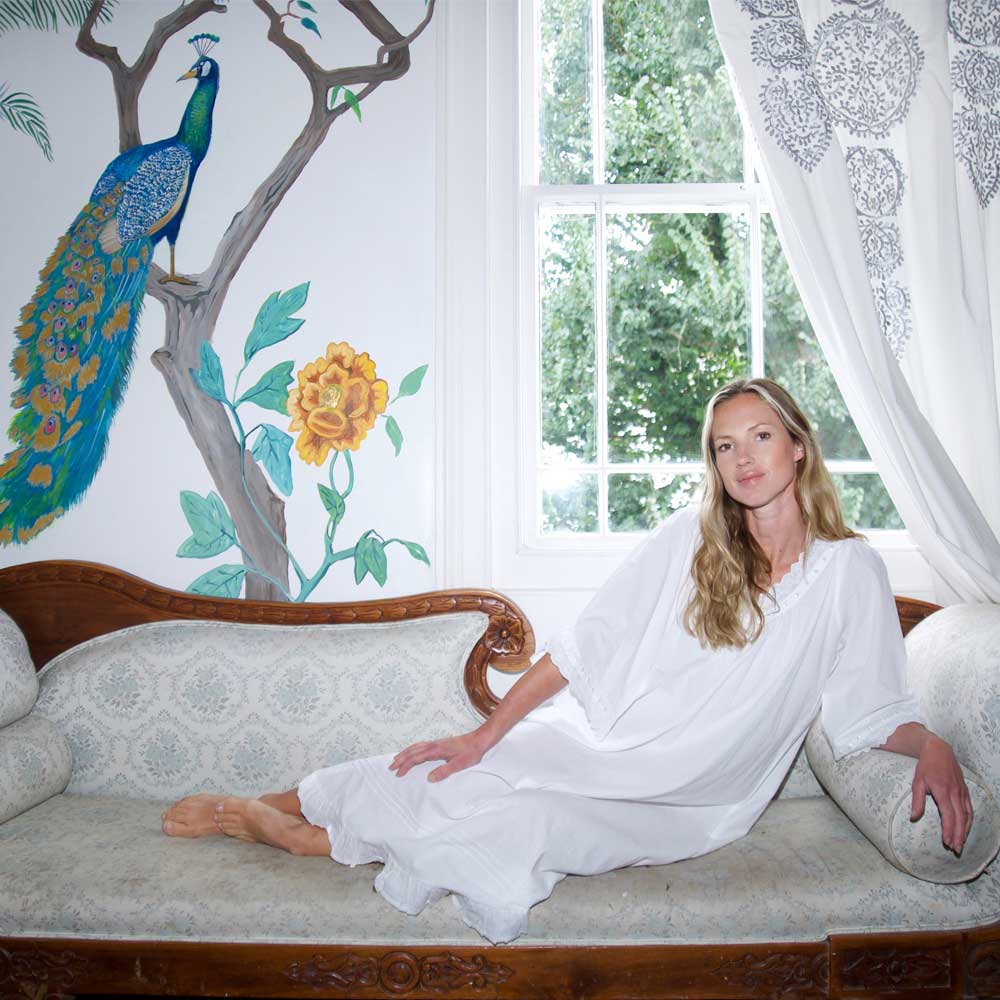 Sarah Embroidered V Neck 3/4 length Sleeve Nightdress