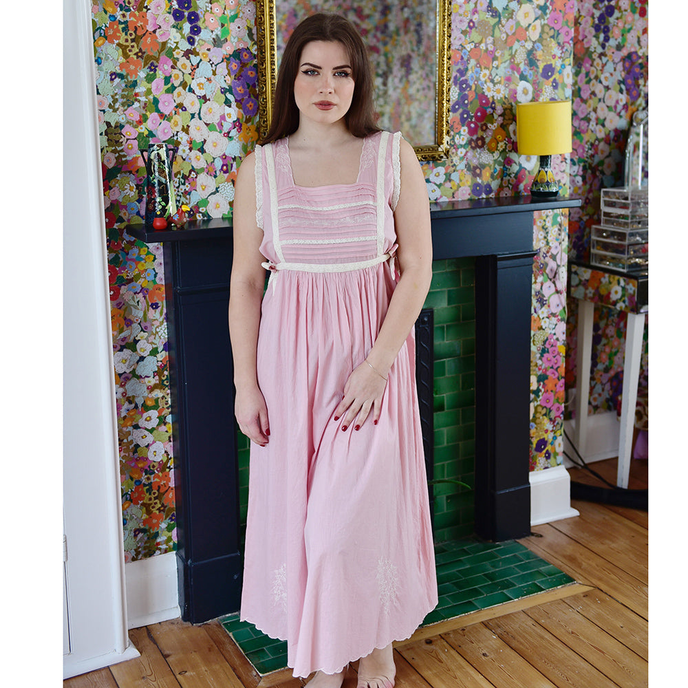 Lorna, Pink Sleeveless Cotton Nightdress With Side Ties