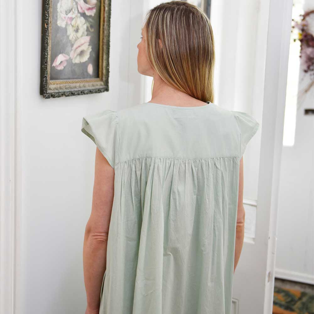 Green Valerie Capped Sleeve V Neck Pearl Seeded Nightdress