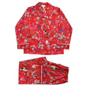 Red Exotic Bird Print Pyjamas
