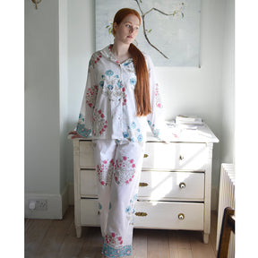 Blue & Pink Floral Block Print Pyjamas Full Length