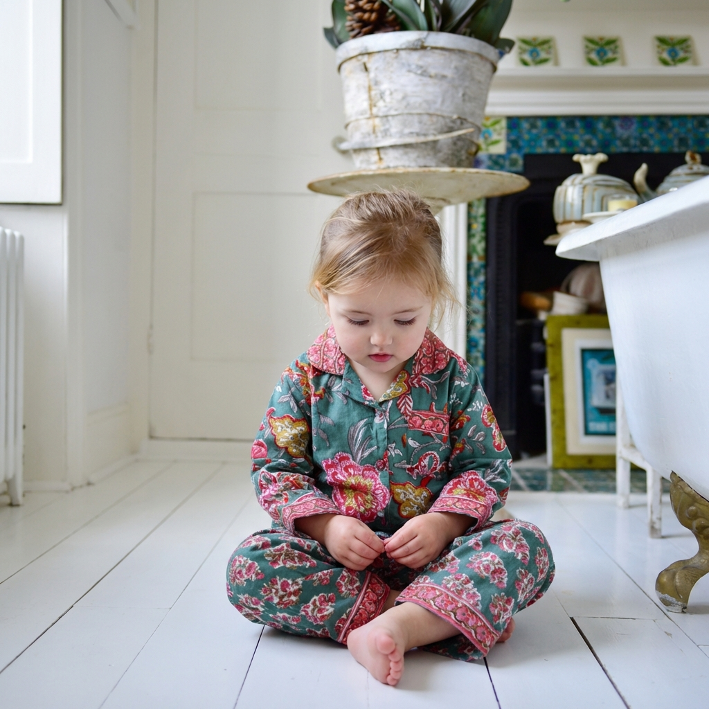 Pine Green, Red, Pink & Mustard Mixed Block Print Traditional Cotton Pyjamas