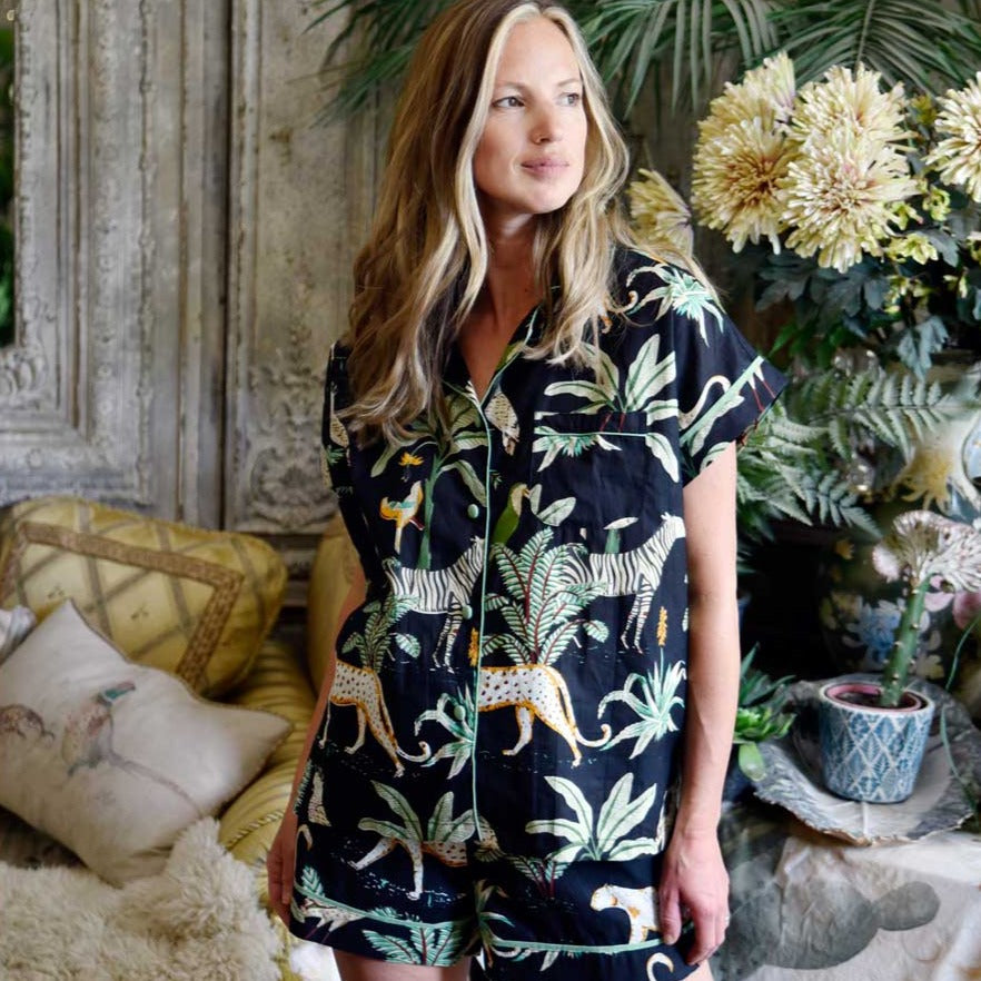Safari At Night Short Pyjama Set With Piping