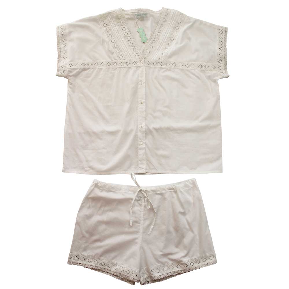 Short Sleeve, Lace Detail, Button Down Shortie Pyjama Set