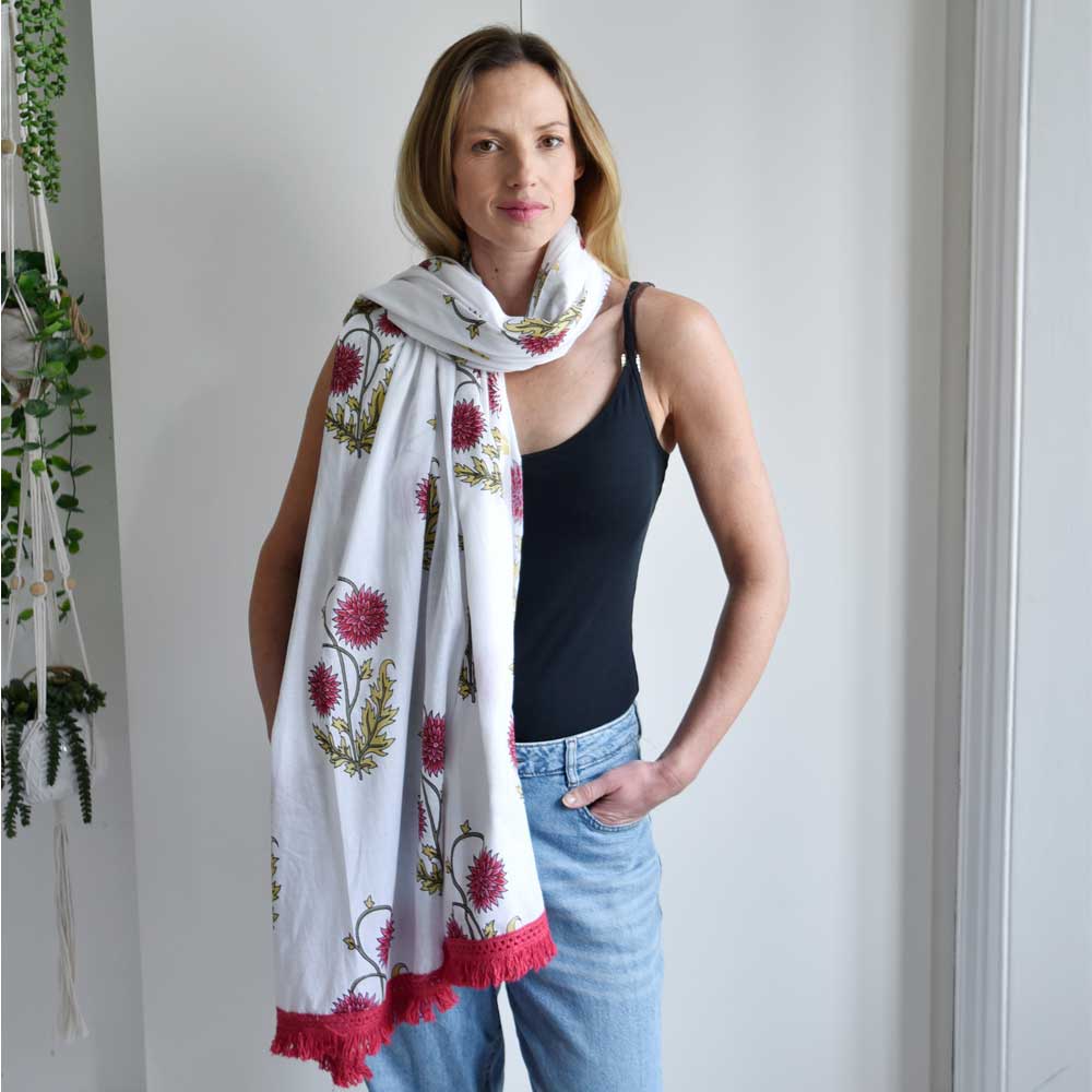 Floral Maroon Block Printed Sarong