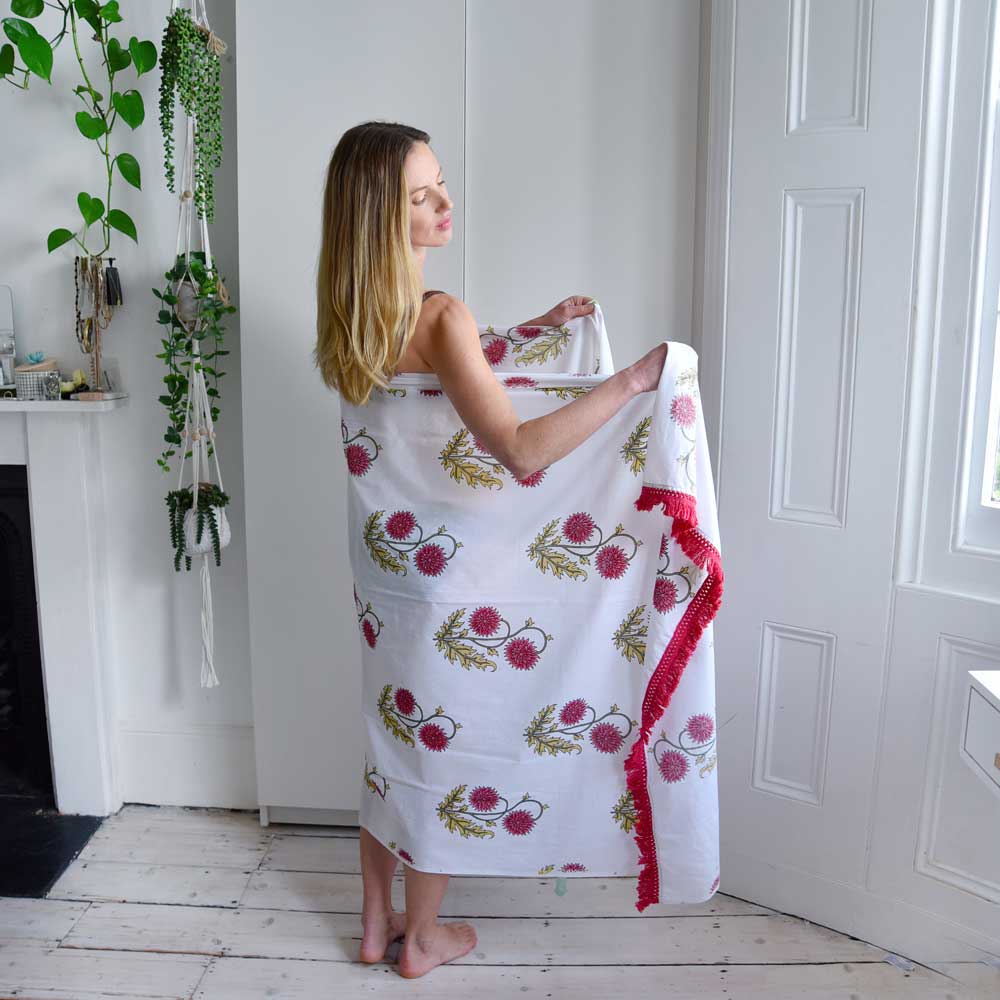 Floral Maroon Block Printed Sarong