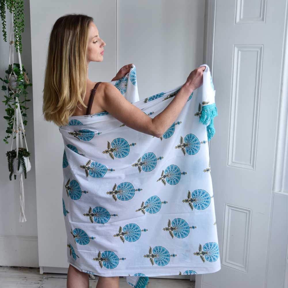 Aqua Shell Block Printed Sarong