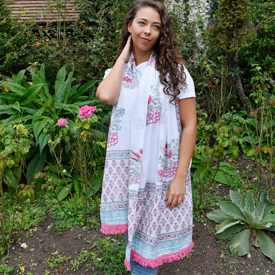 Pink & Mint Floral Print Sarong