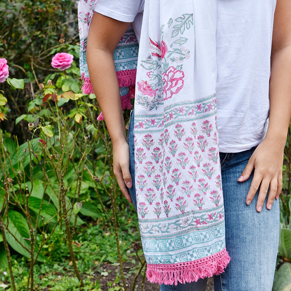 Pink & Mint Floral Print Sarong