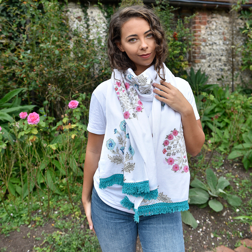 Blue & Pink Floral Print Sarong