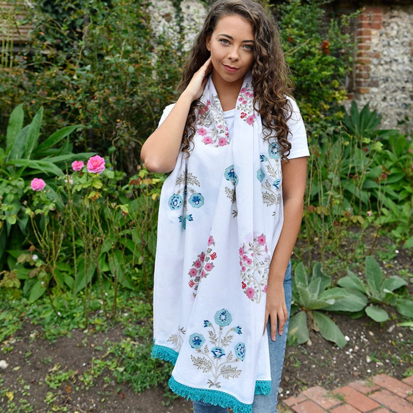 Blue & Pink Floral Print Sarong