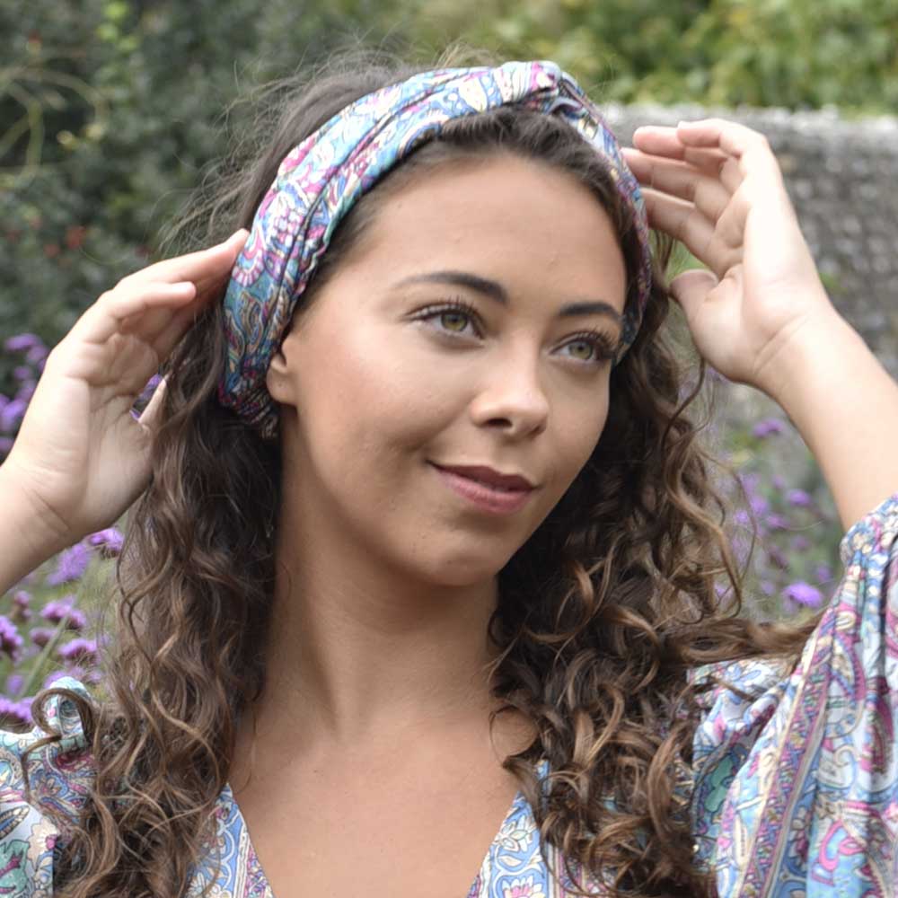 Pink, Blue, Mint & Gold Paisley Viscose Headband