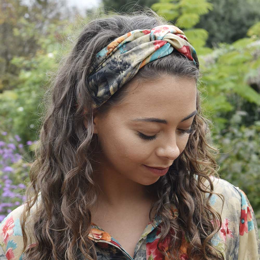 Black, Red, Orange & Blue Floral Viscose Headband