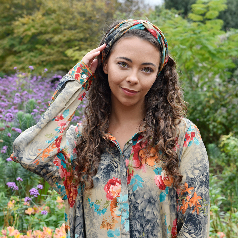 Black, Red, Orange & Blue Floral Viscose Headband