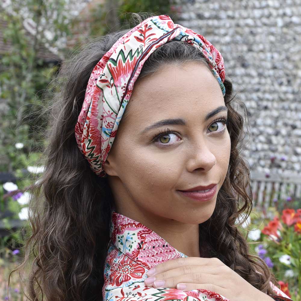 Cream, Red, Pink & Blue Viscose Headband