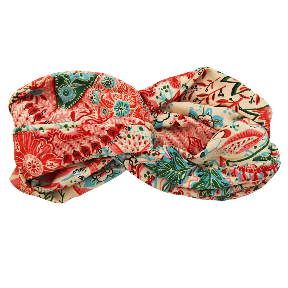 Cream, Red, Pink & Blue Viscose Twist Headband
