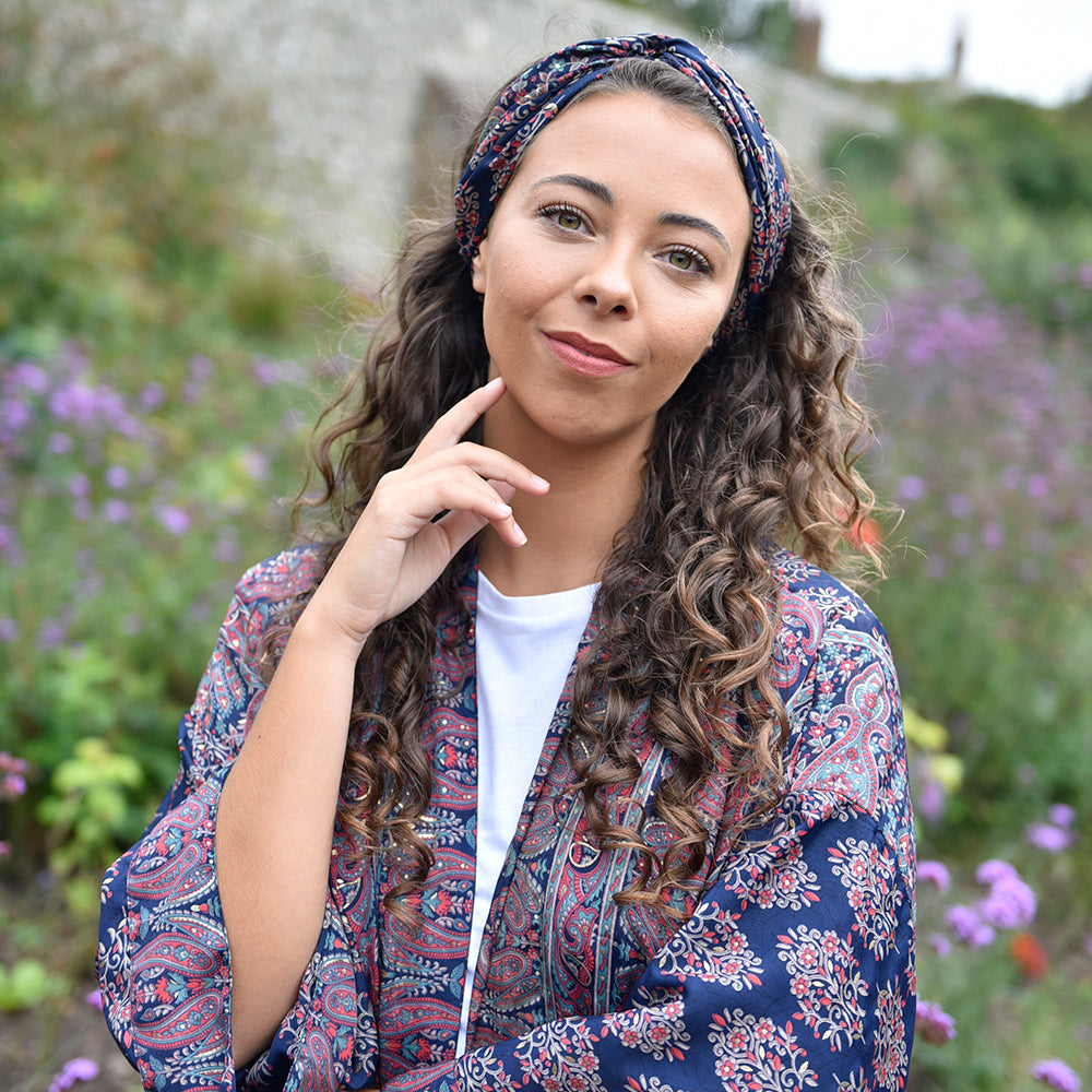 Navy Blue & Coral Viscose Headband