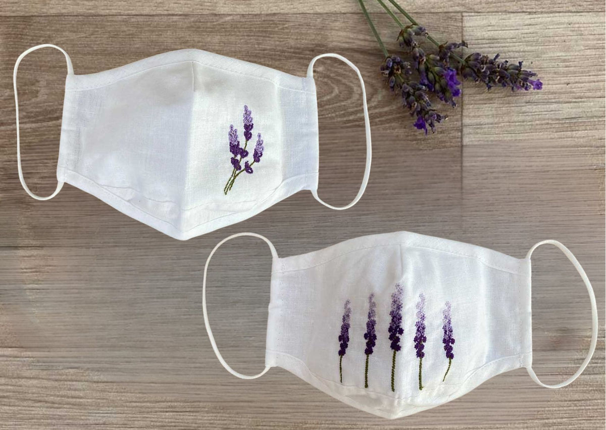 Lavender Embroidered Face Mask 3 or 5 Sprigs