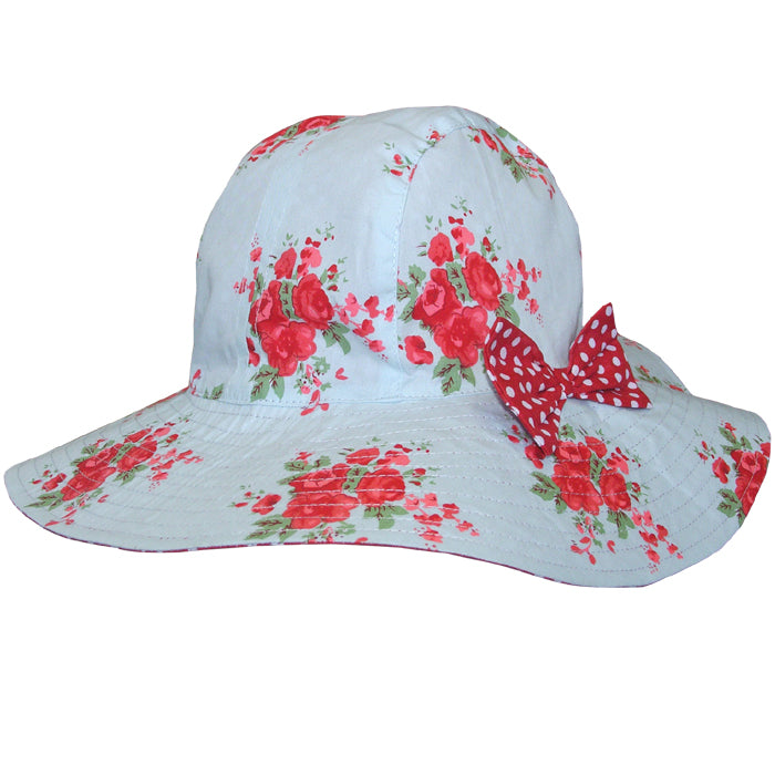 Blue and Red Rose Large Hat With Bow